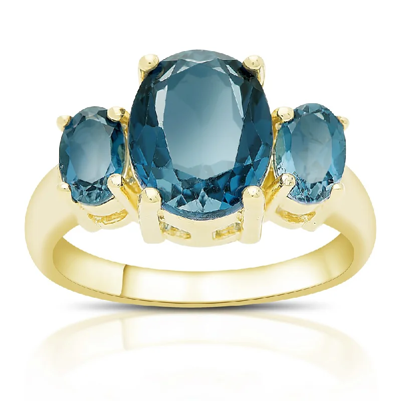 Lapis Lazuli Gemstone Rings in Sterling Silver with a Star - Shaped Setting for a Celestial - Inspired PieceDolce Giavonna Gold Over Sterling Silver London Blue Topaz Three Stone Ring