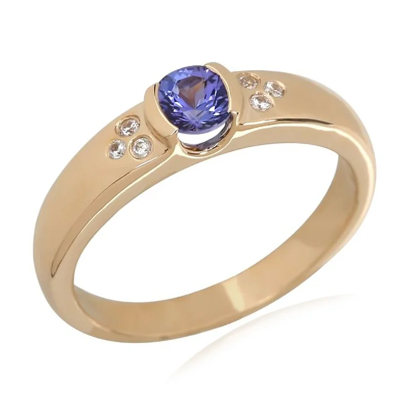 Turquoise Gemstone Rings in 925 Silver with a Southwestern - Inspired Design for a Rustic Charm14Kt Yellow Gold Tanzanite and White Natural Zircon Ring