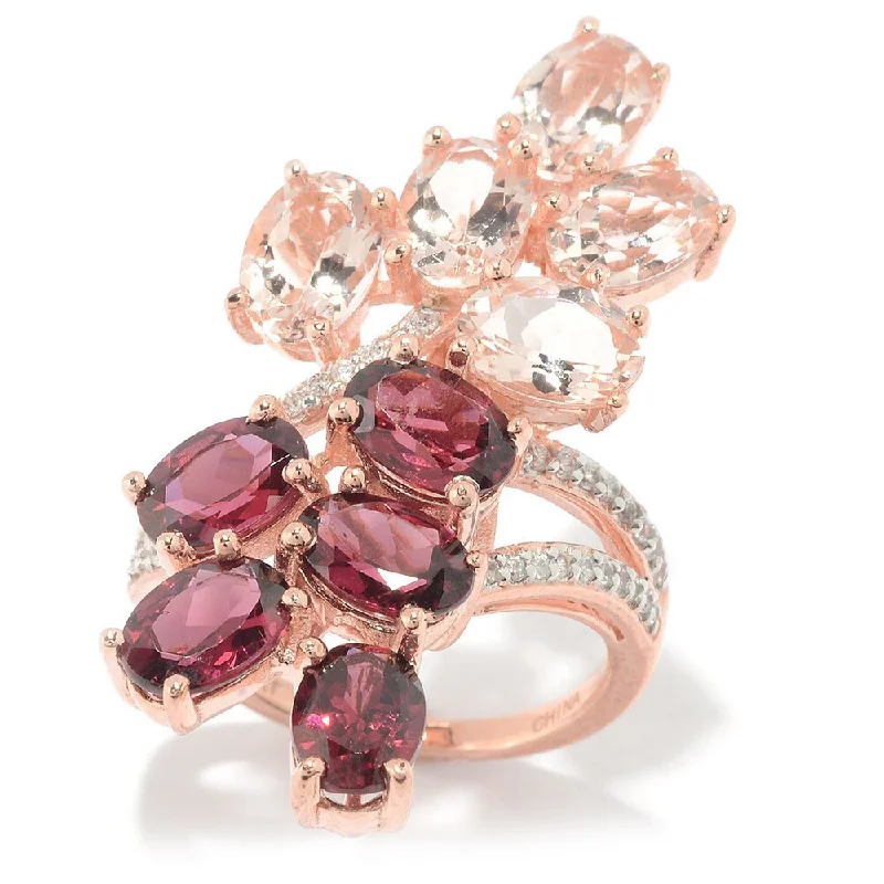 Topaz Gemstone Rings in 10K Gold with a Channel - Set Design for a Contemporary and Durable Option18k Rose Gold Vermeil Over Silver Rhodolite, Morganite and White Zircon Elongated Ring