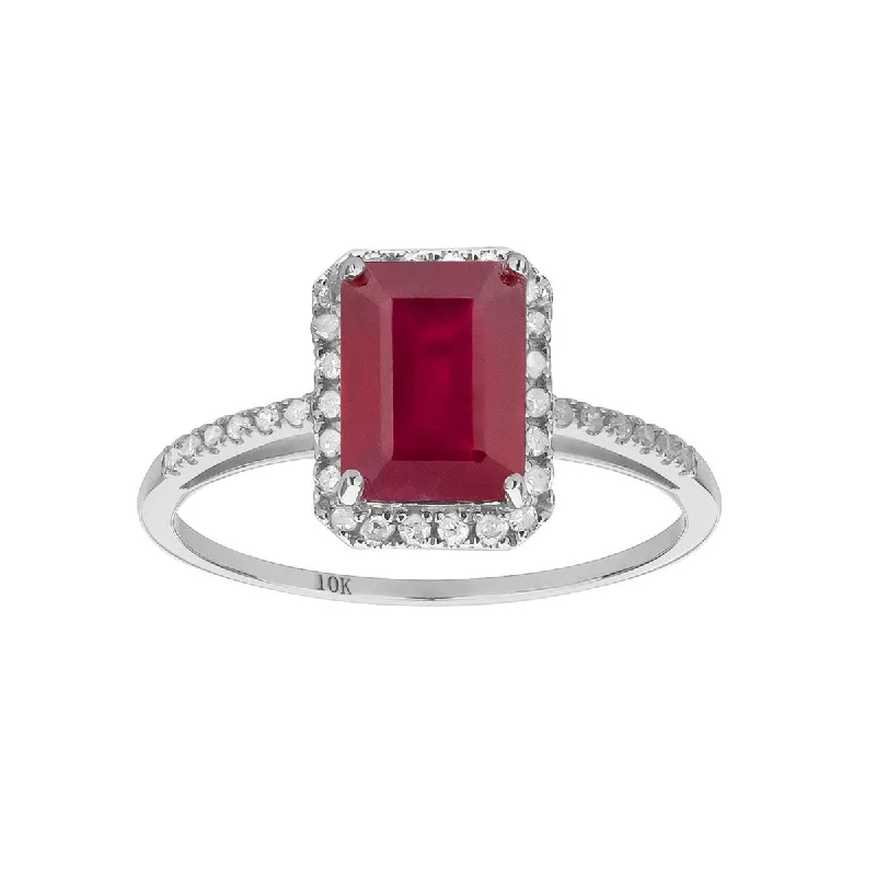 Agate Gemstone Rings in Sterling Silver with a Mosaic - Inspired Inlay for a Bohemian StyleViducci 10k White Gold Genuine Emerald-cut Ruby and Diamond Halo Ring