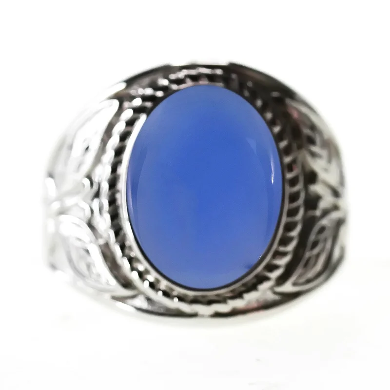 Moonstone Gemstone Rings in Silver - Plated Copper with a Celtic - Inspired Pattern for a Mystical Vibe925 Sterling Silver Blue Chalcedony Gemstone Solitaire Ring