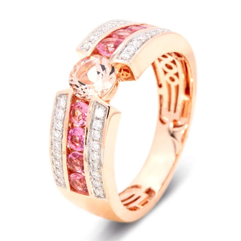 Jasper Gemstone Rings in 18K Gold Vermeil with a Matte Finish for a Subtle and Elegant Look14Kt Rose Gold Morganite, Pink Tourmaline, Diamond Ring