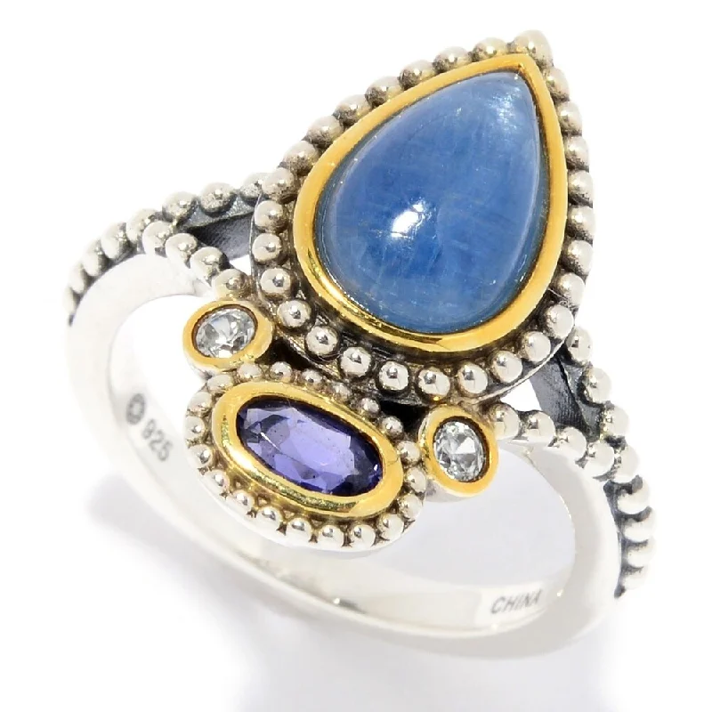 Topaz Gemstone Rings in 10K Gold with a Channel - Set Design for a Contemporary and Durable OptionSterling Silver Kyanite, Iolite & White Zircon Beaded Ring