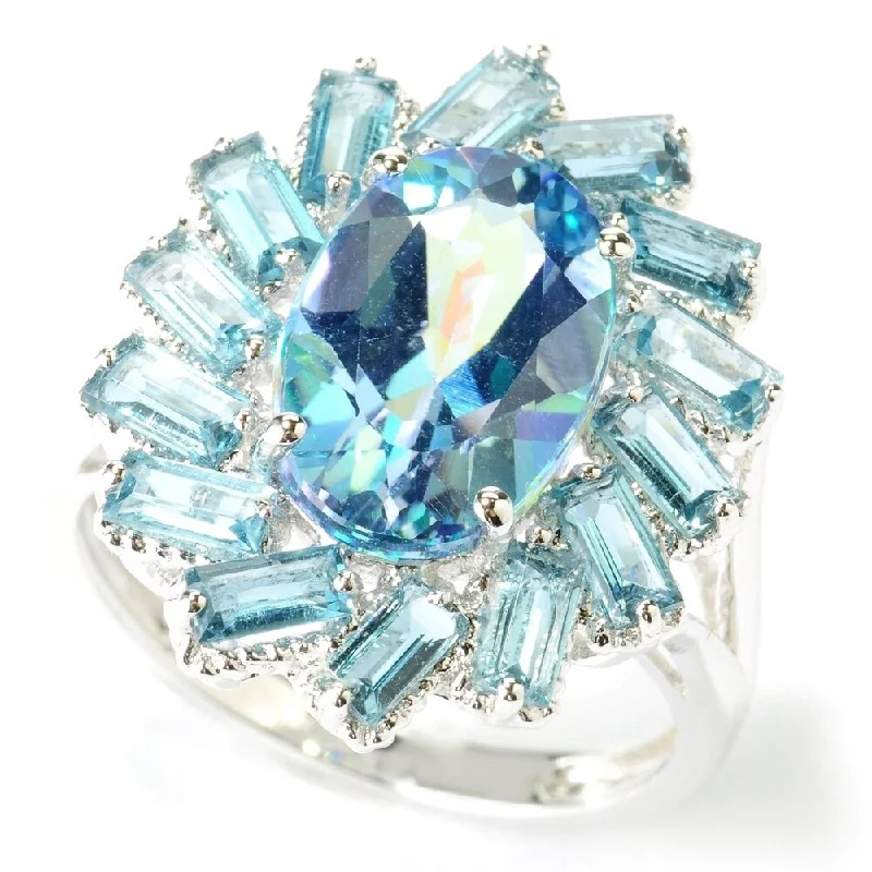 Tourmaline Gemstone Rings in 18K Two - Tone Gold with a Floral - Shaped Setting for a Feminine TouchPlatinum O/ Silver 5.97Ctw Millenium Topaz and London Blue Topaz Ring