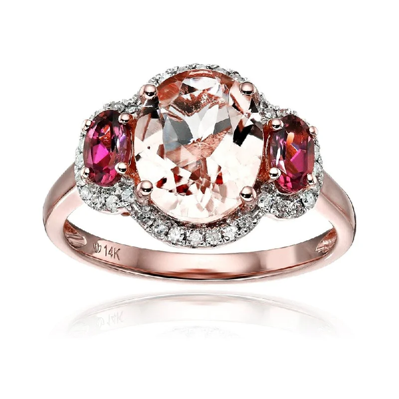 Amethyst Gemstone Rings in Sterling Silver with a Halo of Cubic Zirconia for a Budget - Friendly Luxury14k Rose Gold Morganite,Pink Tourmaline & Diamond Ring