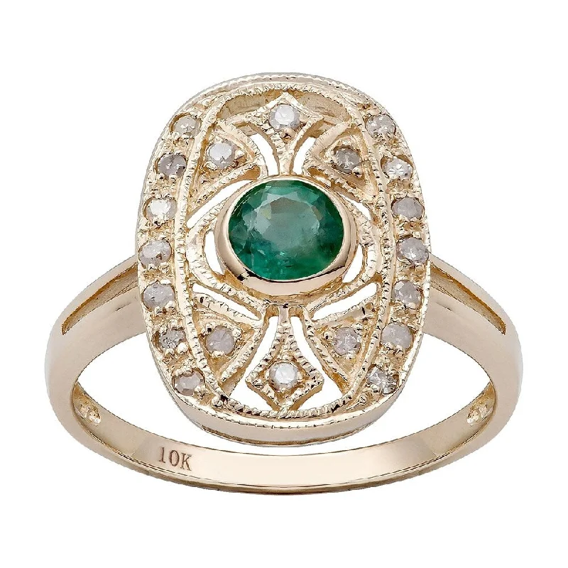 Tourmaline Gemstone Rings in 18K Two - Tone Gold with a Floral - Shaped Setting for a Feminine TouchViducci 10k Yellow Gold Vintage Style Genuine Round Emerald and Diamond Ring