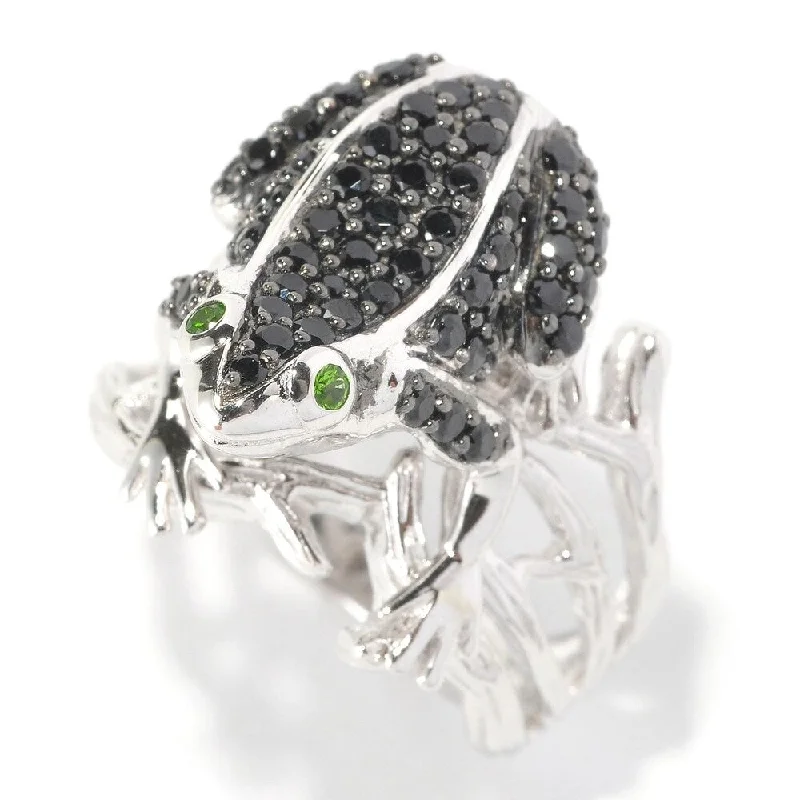 Sapphire Gemstone Rings in 18K White Gold with Diamond Accents for an Elegant Engagement925 Sterling Silver Black Spinel and Chrome Diopside Ring