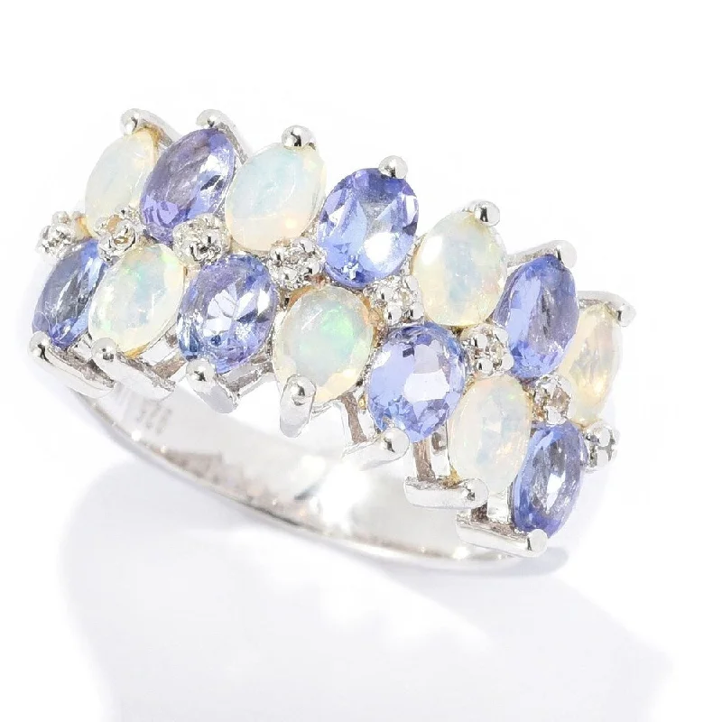 Tanzanite Gemstone Rings in 10K Gold with a Trilogy Design for a Sophisticated GiftSterling Silver Ethiopian Opal, Tanzanite & White Zircon Band Ring