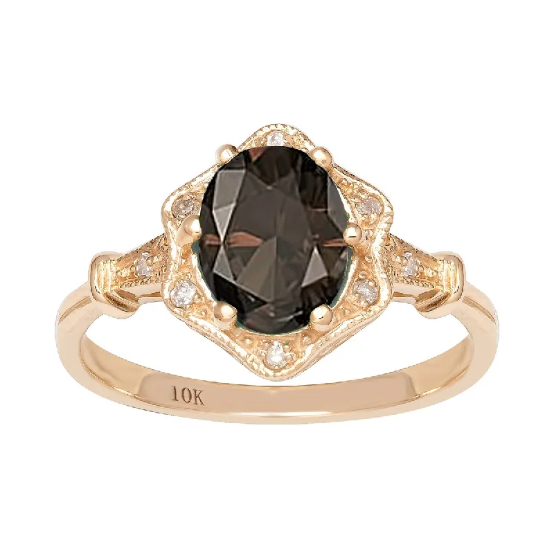 Topaz Gemstone Rings in 10K Gold with a Channel - Set Design for a Contemporary and Durable OptionViducci 10k Yellow Gold Vintage Style Genuine Oval Smoky Quartz and Diamond Halo Ring