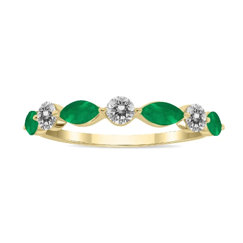 Emerald Gemstone Rings Set in Platinum with Filigree Work for a Vintage - Inspired LookMarquee Jewels 3/4 CTW Marquise Shape Emerald and Diamond Wedding Band in 10K Yellow Gold