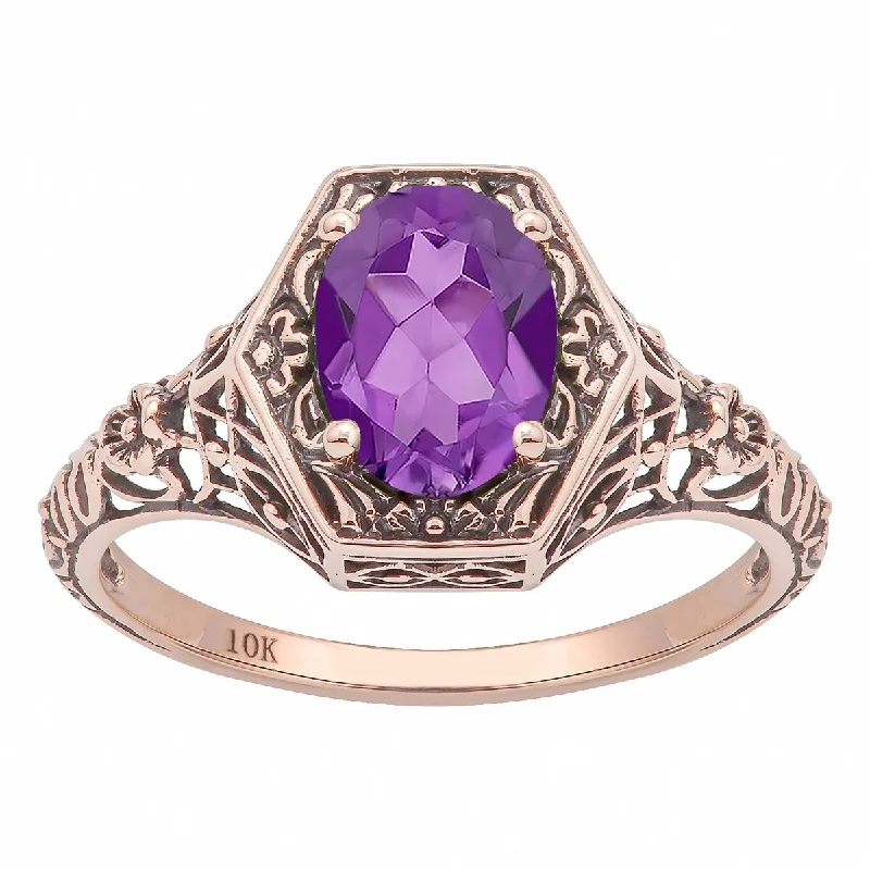 Tourmaline Gemstone Rings in 18K Two - Tone Gold with a Floral - Shaped Setting for a Feminine TouchViducci 10k Rose Gold Vintage Style Genuine Oval Amethyst Ring