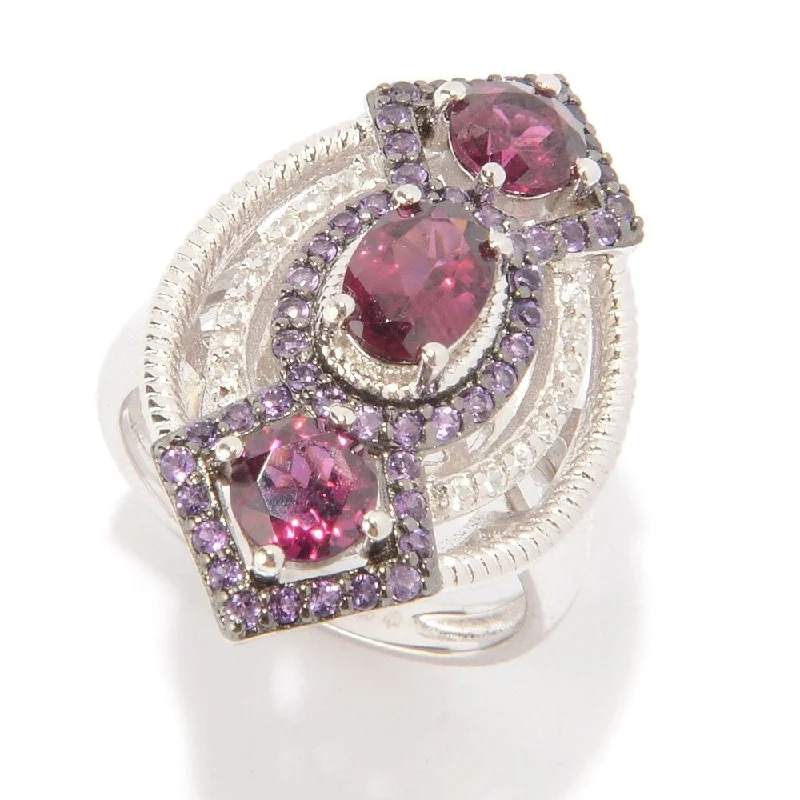 Jasper Gemstone Rings in 18K Gold Vermeil with a Matte Finish for a Subtle and Elegant LookPinctore Sterling Silver Rhodolite, Amethyst & White Zircon Cocktail Ring, Size 7 - Red