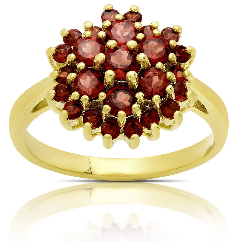 Ruby Gemstone Rings in 14K Yellow Gold with a Solitaire Setting for a Classic and Bold StatementDolce Giavonna Gold Over Sterling Silver Garnet Cluster Design Ring