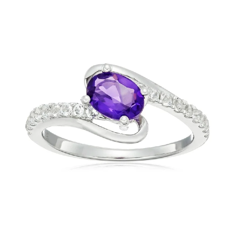 Amethyst Gemstone Rings in Sterling Silver with a Halo of Cubic Zirconia for a Budget - Friendly LuxurySterling Silver African Amethyst and White Topaz Ring