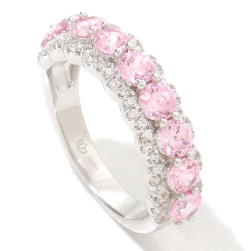 Sapphire Gemstone Rings in 18K White Gold with Diamond Accents for an Elegant Engagement925 Sterling Silver Pink Color Zircon and White Zircon Ring