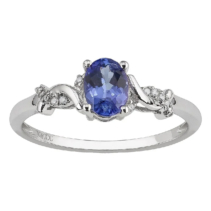 Iolite Gemstone Rings in 10K Gold with a Twisted Band for a Distinctive and Stylish AccessoryViducci 10k White Gold Oval Tanzanite and Braided Diamond Accent Ring