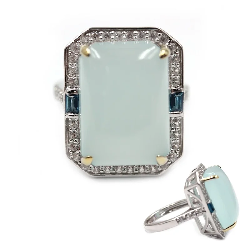 Aquamarine Gemstone Rings in 9K Gold with a Bezel Setting for a Modern and Secure Fit925 Sterling Silver Aqua Chalcedony Ring