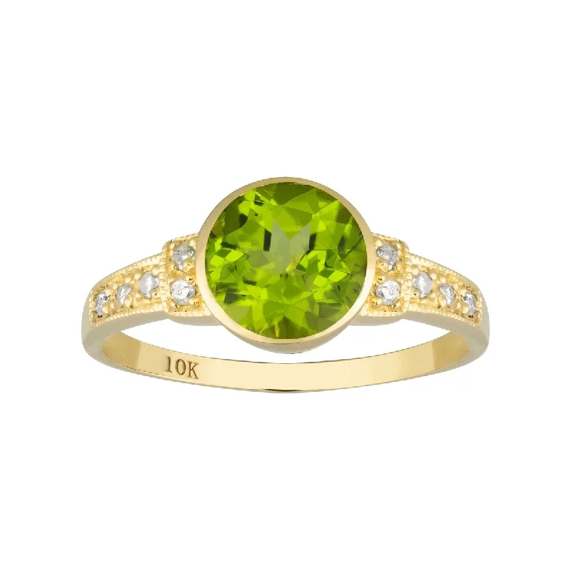 Topaz Gemstone Rings in 10K Gold with a Channel - Set Design for a Contemporary and Durable OptionViducci 10k Yellow Gold Vintage Style Genuine Round Peridot and Diamond Ring