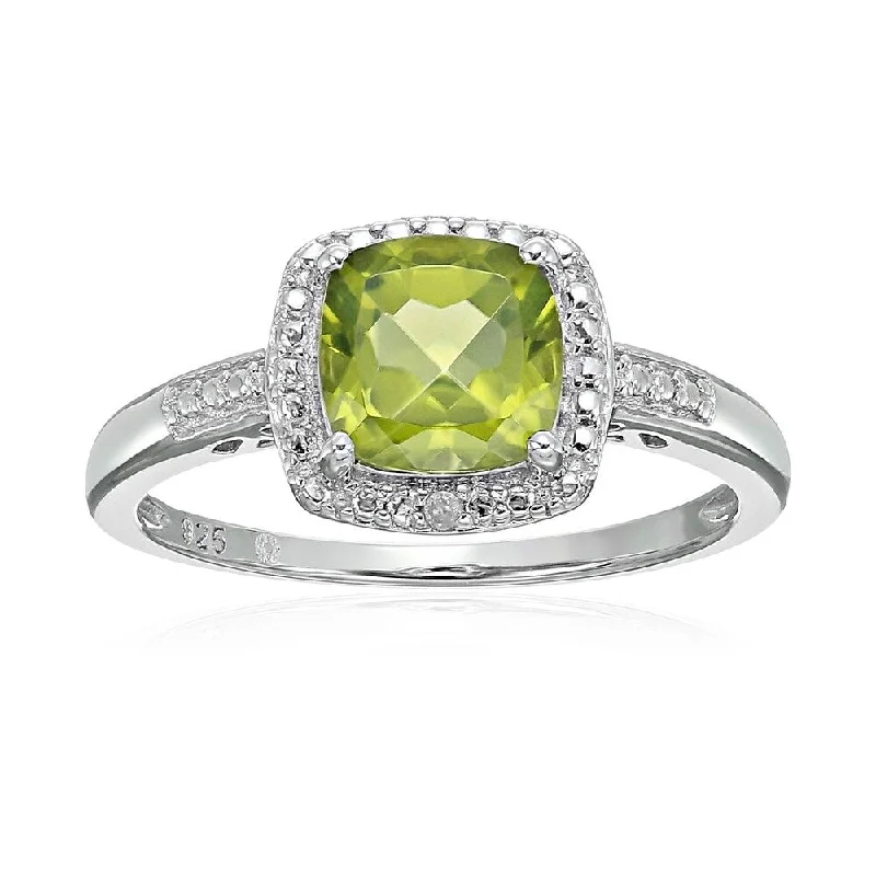 Sapphire Gemstone Rings in 18K White Gold with Diamond Accents for an Elegant EngagementSterling Silver Cushion Peridot & Diamond Engagement Ring, Size 7