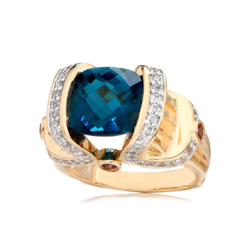 Ruby Gemstone Rings in 14K Yellow Gold with a Solitaire Setting for a Classic and Bold Statement18K Yellow Vermeil Over Sterling Silver London Blue Topaz Checkerboard Ring