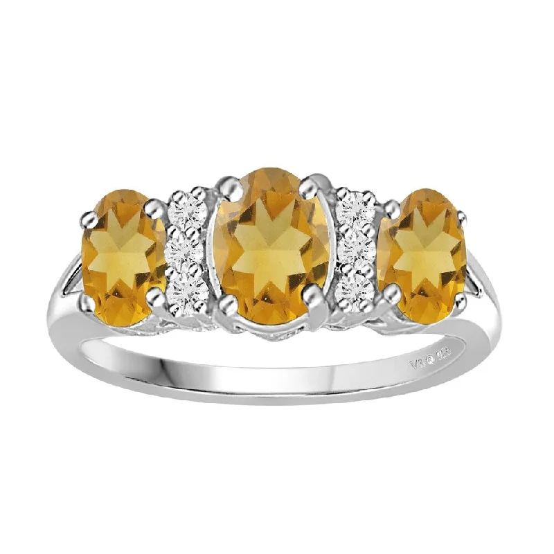 Jasper Gemstone Rings in 18K Gold Vermeil with a Matte Finish for a Subtle and Elegant LookV3 Jewelry 925 Sterling Silver with Oval Shape Natural Citrine and White Topaz Three Stone Ring for Women