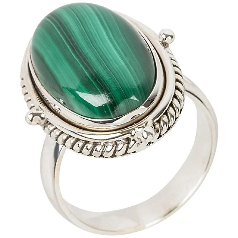 Emerald Gemstone Rings Set in Platinum with Filigree Work for a Vintage - Inspired Look925 Sterling Silver Malachite Gemstone Solitaire Ring