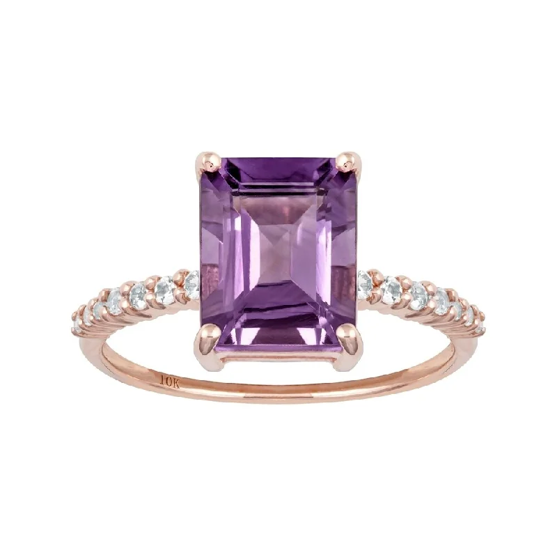 Aquamarine Gemstone Rings in 9K Gold with a Bezel Setting for a Modern and Secure FitViducci 10k Rose Gold Emerald-Cut Amethyst and White Topaz Ring