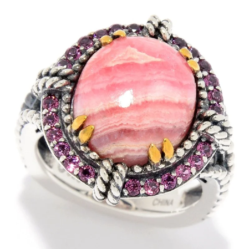 Malachite Gemstone Rings in 14K Gold with a Carved Stone for a Unique and Artistic AppealSterling Silver Rhodochrosite & Rhodolite Garnet Halo Ring