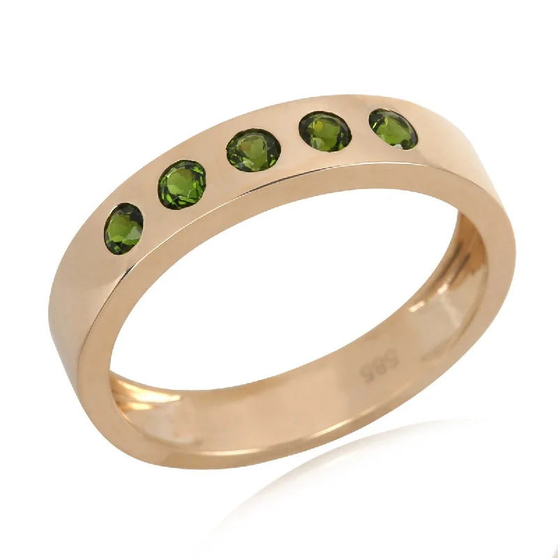 Agate Gemstone Rings in Sterling Silver with a Mosaic - Inspired Inlay for a Bohemian Style14Kt Yellow Gold Chrome Diopside 5 Stone Ring