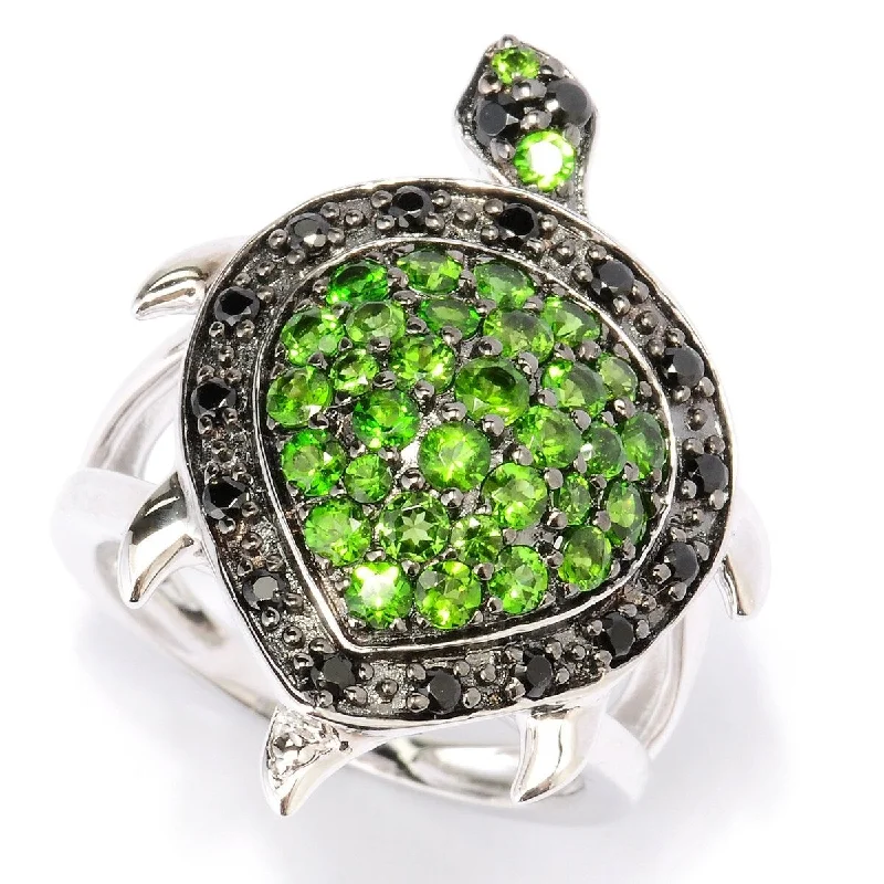 Tourmaline Gemstone Rings in 18K Two - Tone Gold with a Floral - Shaped Setting for a Feminine Touch925 Sterling Silver Chrome Diopside and Smoky Quartz Ring