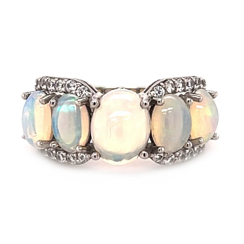 Tourmaline Gemstone Rings in 18K Two - Tone Gold with a Floral - Shaped Setting for a Feminine Touch925 Sterling Silver Ethiopian Opal and White Natural Zircon 5-Stone Ring