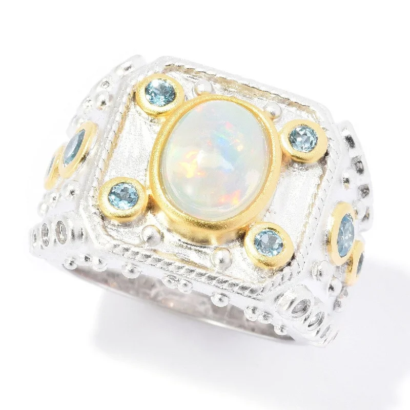 Peridot Gemstone Rings in 14K Gold - Filled Metal with a Pave - Set Band for a Sparkling LookDallas Prince Sterling Silver Ethiopian Opal, Swiss Blue Topaz & White Zircon Ring