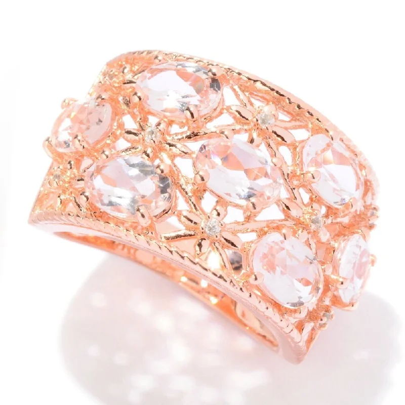 Peridot Gemstone Rings in 14K Gold - Filled Metal with a Pave - Set Band for a Sparkling LookRose Gold Plated Over Sterling Silver Morganite and White Natural Zircon Ring