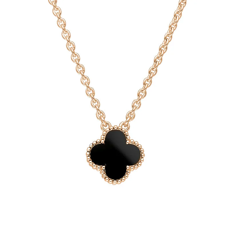 chain necklaces for men's fashion18ct Rose Gold Whitby Jet Bloom Small Four Leaf Clover Ball Edge Chain Necklace