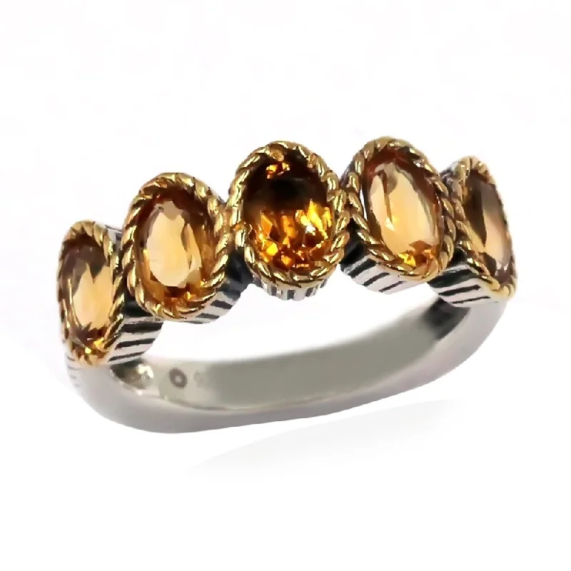 Citrine Gemstone Rings in Stainless Steel with a Stackable Design for a Trendy Everyday Wear925 Sterling Silver Citrine 5-Stone Ring