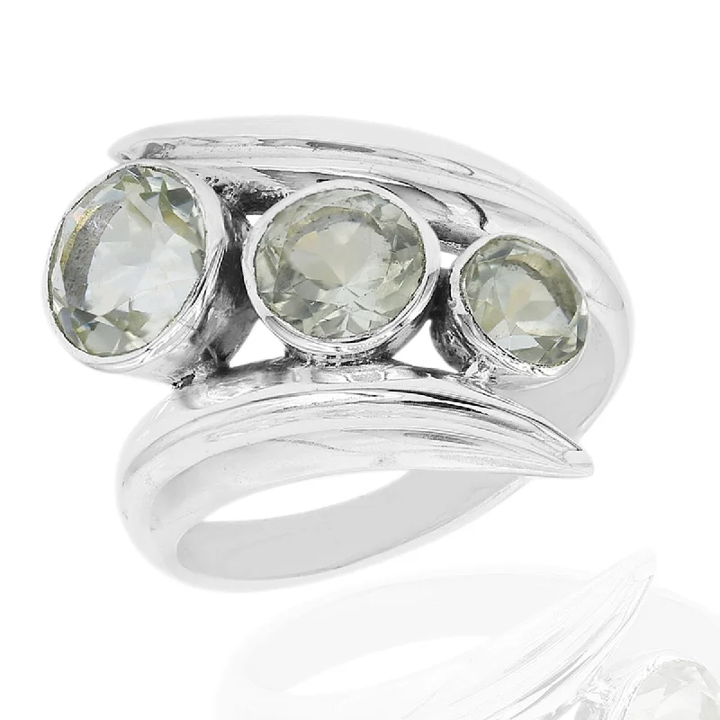 Agate Gemstone Rings in Sterling Silver with a Mosaic - Inspired Inlay for a Bohemian Style925 Sterling Silver Green Amethyst 3-Stone Ring