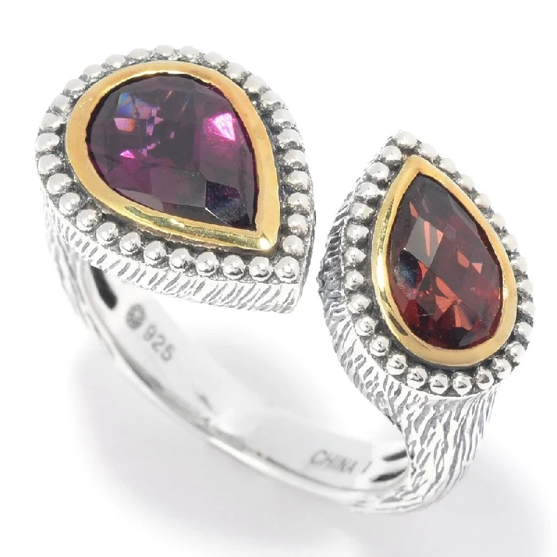 Amethyst Gemstone Rings in Sterling Silver with a Halo of Cubic Zirconia for a Budget - Friendly Luxury925 Sterling Silver Rhodolite Garnet and Red Garnet Bypass Ring