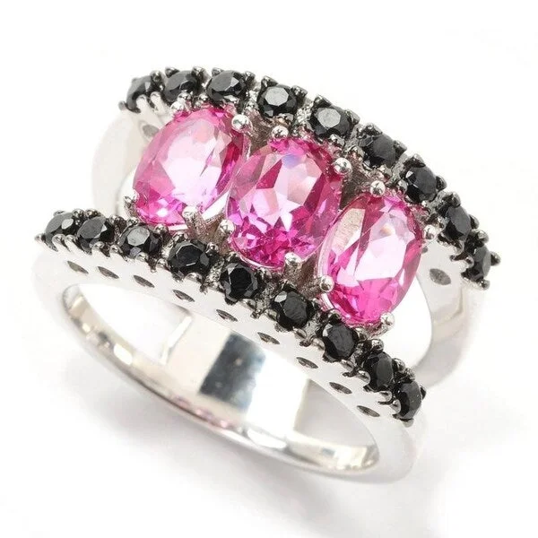 Tanzanite Gemstone Rings in 10K Gold with a Trilogy Design for a Sophisticated GiftSterling Silver with Natural Pink Topaz and Black Spinel Three Stone Ring