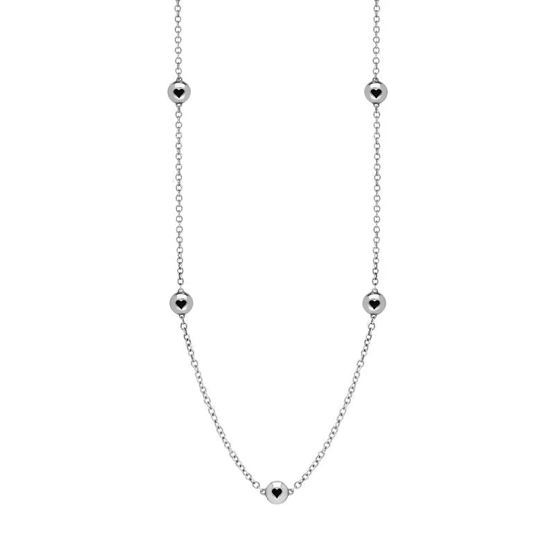 adjustable chain necklaces lengthSterling Silver Whitby Jet Heart Link Disc Chain Necklace