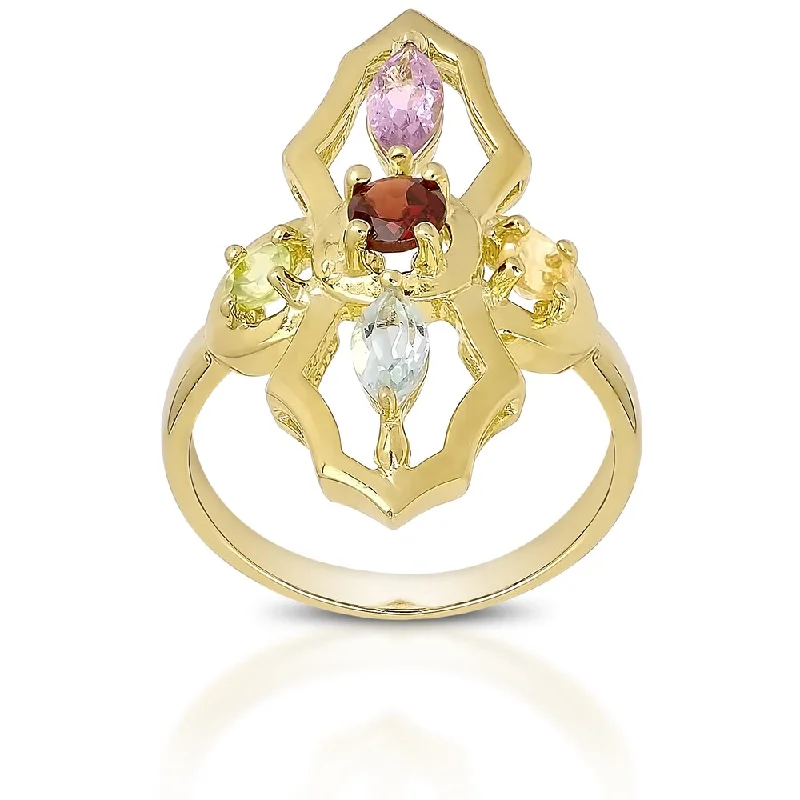 Jasper Gemstone Rings in 18K Gold Vermeil with a Matte Finish for a Subtle and Elegant LookDolce Giavonna Gold over Sterling Silver Multi-Gegstone Vintage Ring