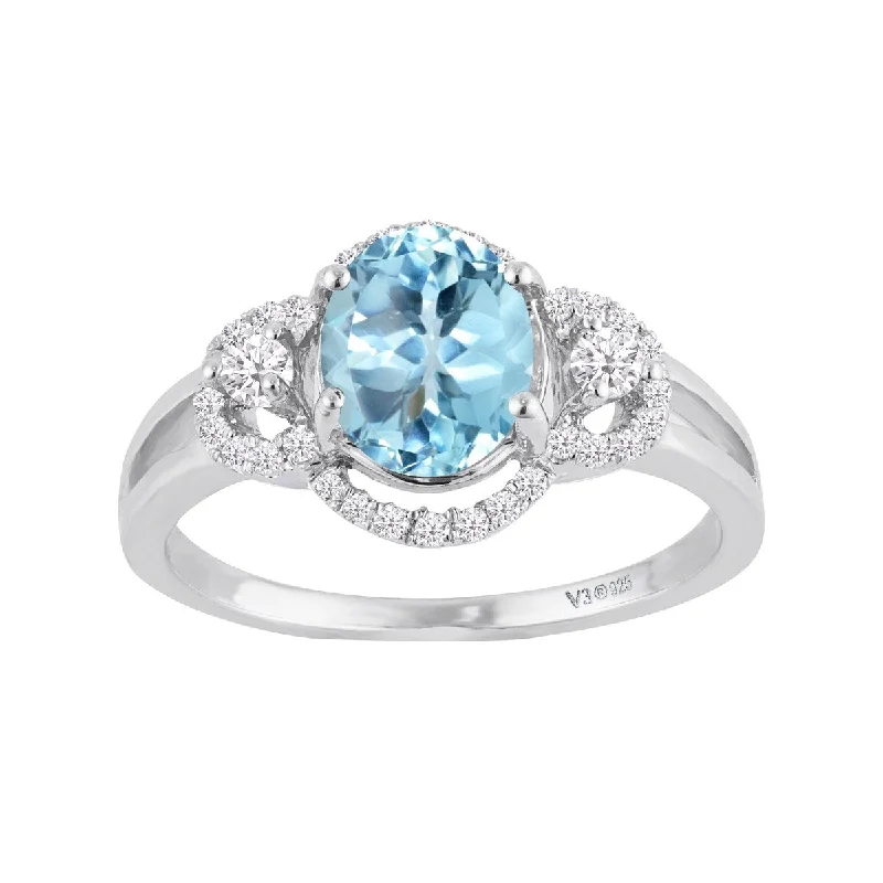 Sapphire Gemstone Rings in 18K White Gold with Diamond Accents for an Elegant EngagementSterling Silver with Natural Sky Blue Topaz and White Zircon Halo Ring