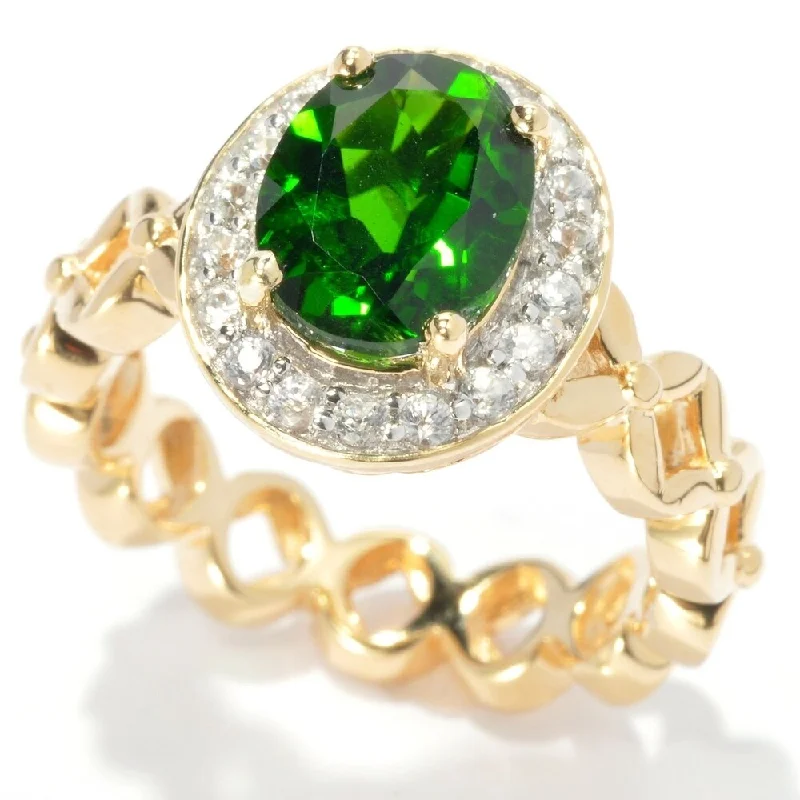 Peridot Gemstone Rings in 14K Gold - Filled Metal with a Pave - Set Band for a Sparkling Look18K Yellow Gold Silver 2.74Ctw Chrome Diopside Solitaire W/ Accent Ring