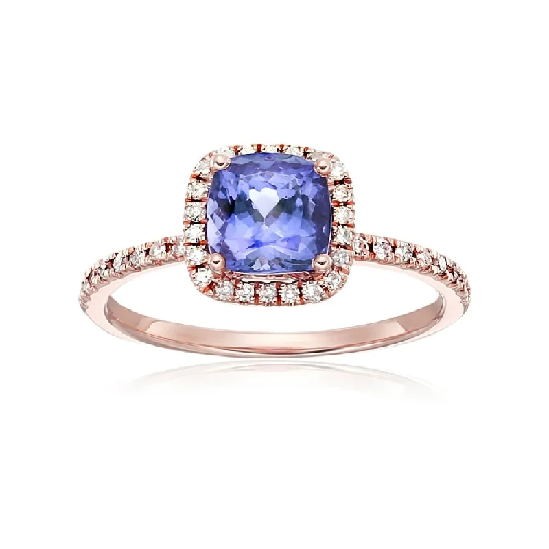 Tourmaline Gemstone Rings in 18K Two - Tone Gold with a Floral - Shaped Setting for a Feminine Touch10k Rose Gold Tanzanite and Diamond Cushion Halo Engagement Ring, Size 7