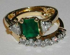 Men's Malachite Engagement Rings in 14K Gold with a Carved Stone CenterpieceEmerald and Trillion Diamond Ring