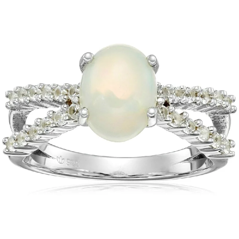 Alexandrite Gemstone Rings in Platinum with a Hidden Halo for a Rare and Luxurious PieceSterling Silver, Ethiopian Opal, and Created White Sapphire Ring, Size 7