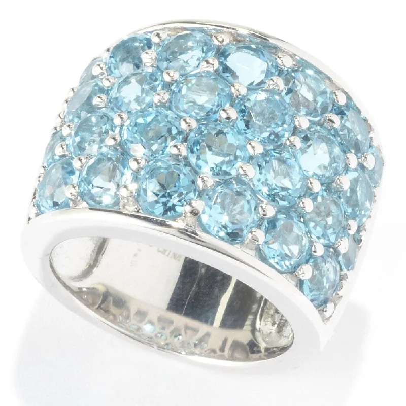 Agate Gemstone Rings in Sterling Silver with a Mosaic - Inspired Inlay for a Bohemian StyleSterling Silver Round 7.8Ctw Swiss Blue Topaz Four-Row Wide Band Ring