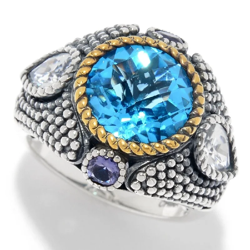 Tourmaline Gemstone Rings in 18K Two - Tone Gold with a Floral - Shaped Setting for a Feminine TouchSterling Silver 5.20ctw Swiss Blue Topaz & Multi Gem Beaded Ring