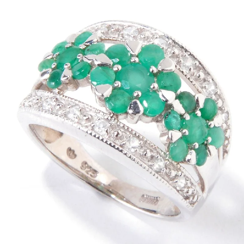 Peridot Gemstone Rings in 14K Gold - Filled Metal with a Pave - Set Band for a Sparkling LookPlatinum plated Sterling Silver 2.41 TCW Emerald & White Zircon Flower Ring