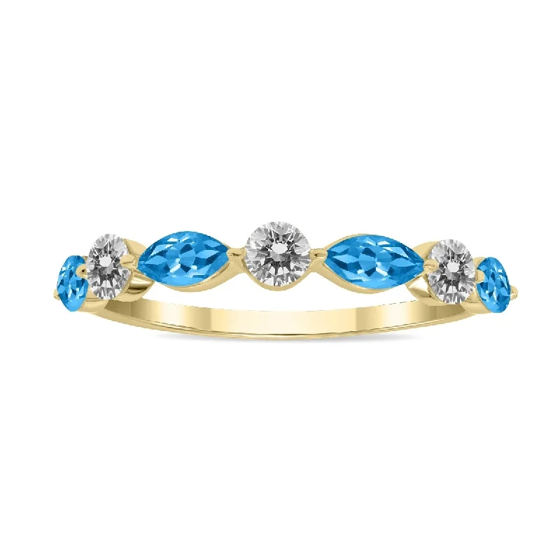 Tourmaline Gemstone Rings in 18K Two - Tone Gold with a Floral - Shaped Setting for a Feminine TouchMarquee Jewels 3/4 CTW Marquise Shape Blue Topaz and Diamond Wedding Band in 10K Yellow Gold