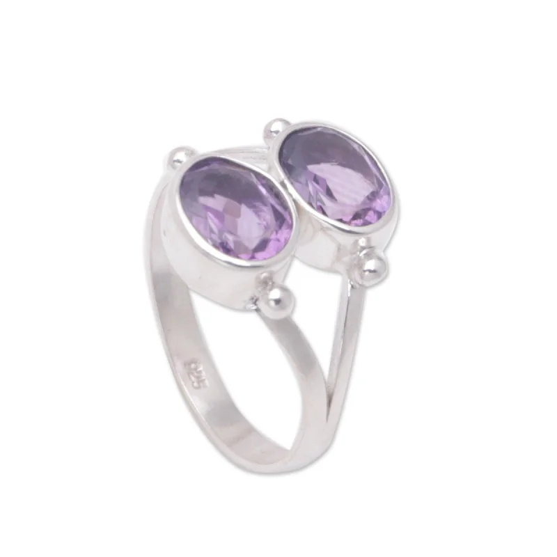 Opal Gemstone Rings in Rose Gold with a Milgrain Edge for a Feminine and Romantic StyleSterling Silver 'Twin Spirits' Amethyst Ring